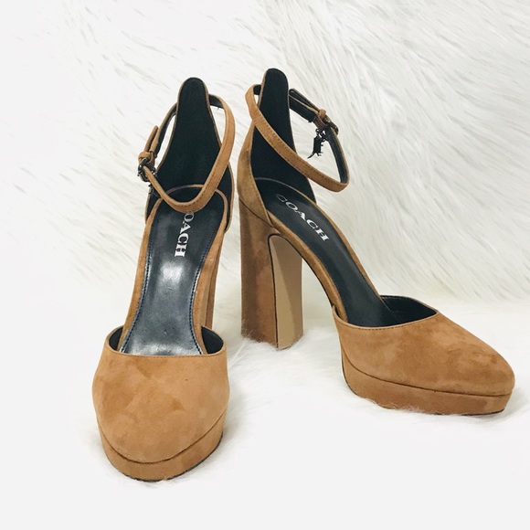 COACH Chrystie Brown Suede Platforms - Picture 1 of 8